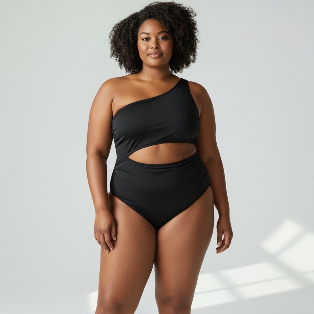 Elegant Black One-Shoulder Swim One Piece